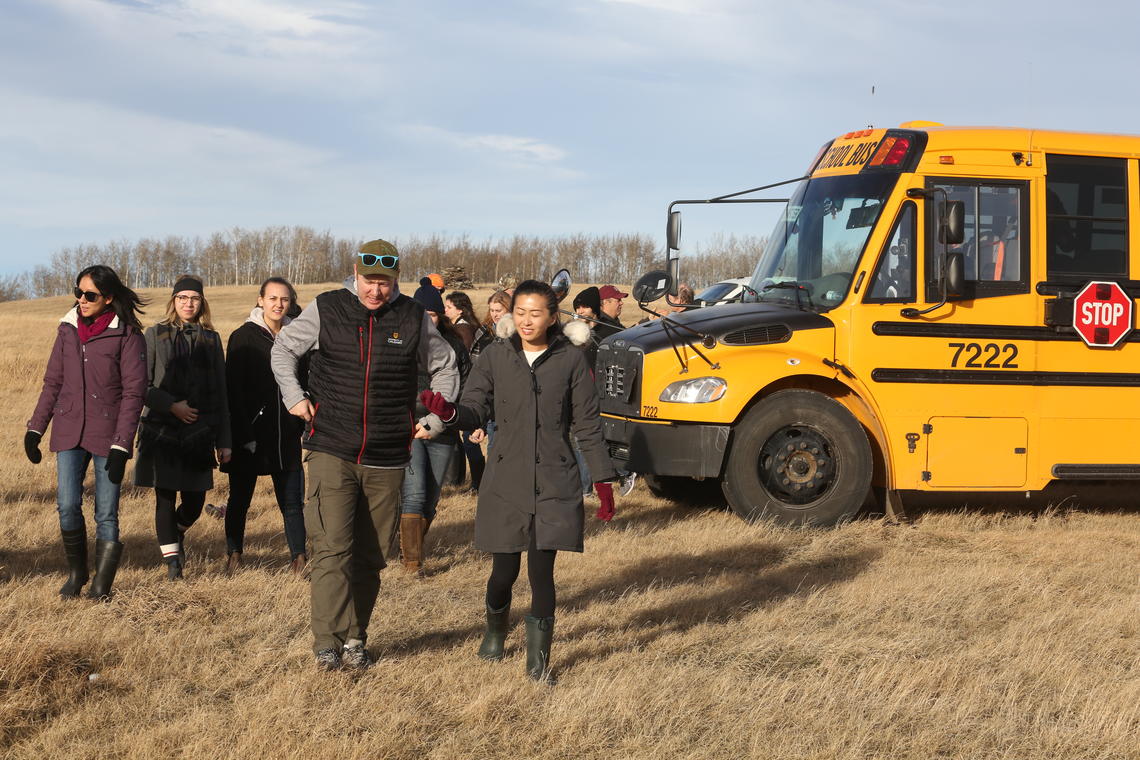 Vet med  students disembark for a first look at their new 19,000-acre classroom.