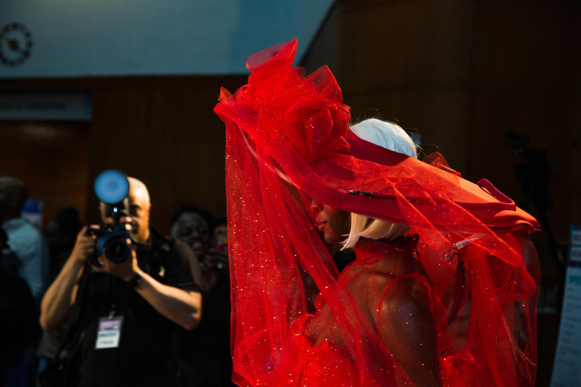 A model shows off a wearable tech garment in the sold-out Project Brookdale runway show