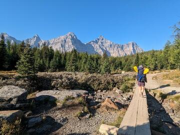 Hiking to Sentinel Lake with full packs. 