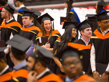 Students celebrate graduation at the 2019 fall convocation ceremony.