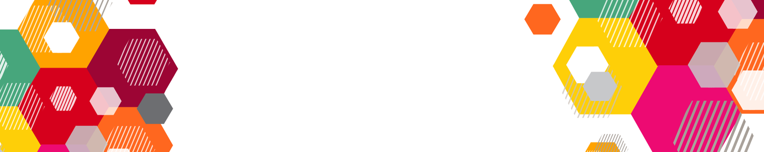 White background with multicoloured hexagon shapes.