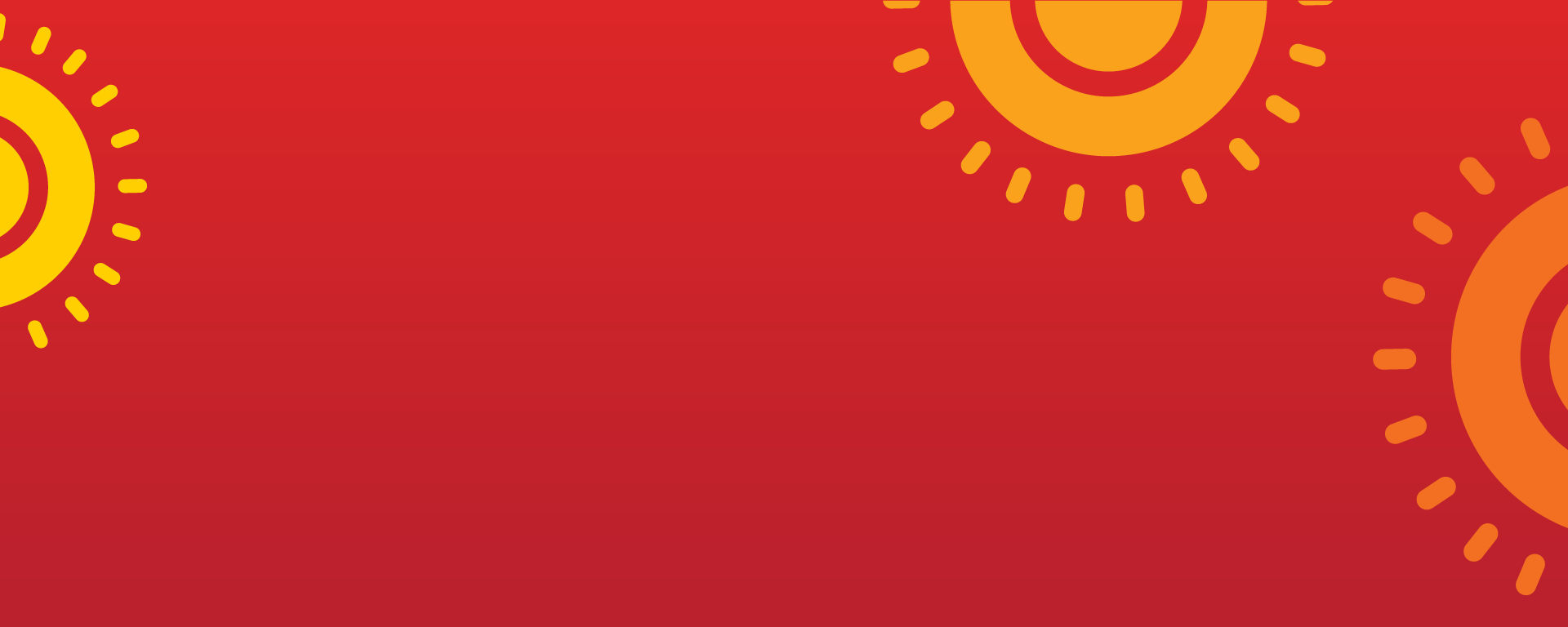 Graphic of red background with gold and orange suns