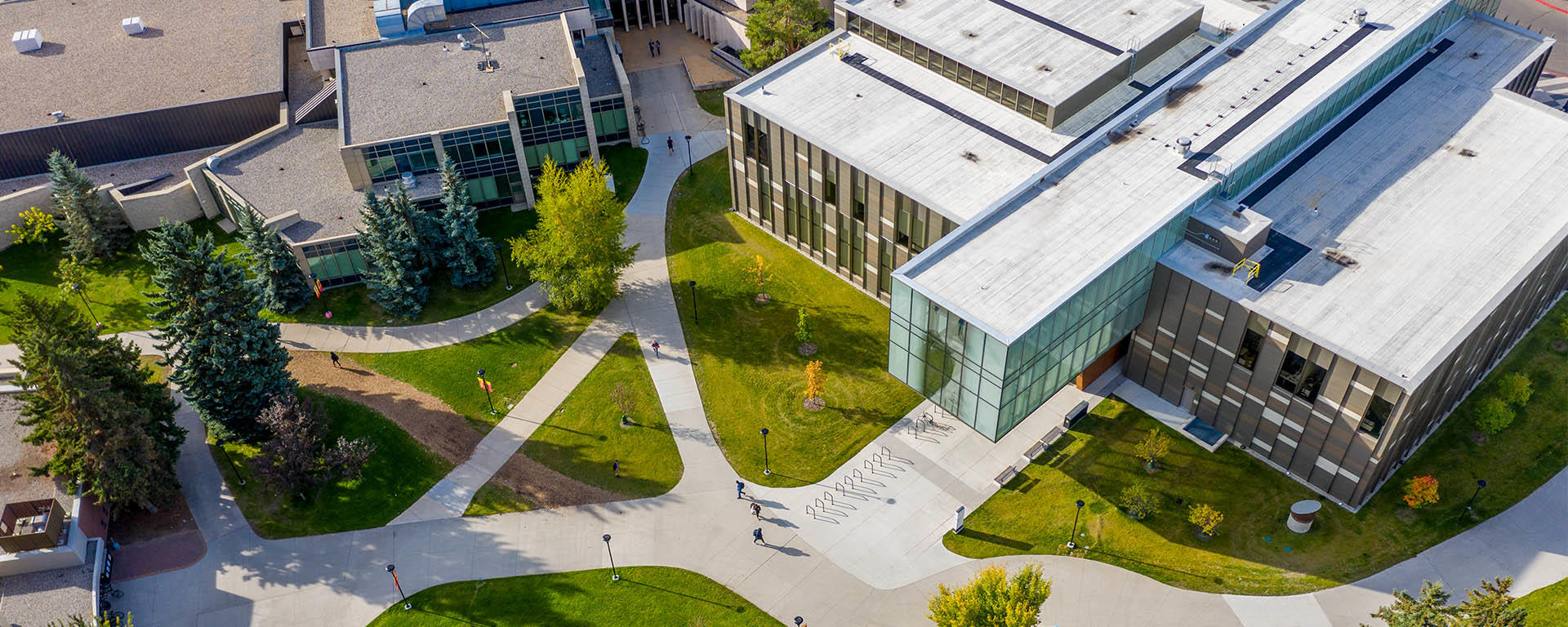Overhead drone view of the Taylor Institute building