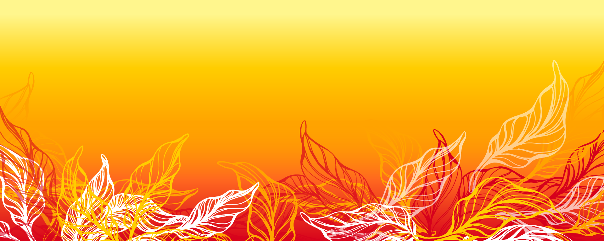 Yellow, orange, and red gradient background with white, red, and gold leaves on the bottom third