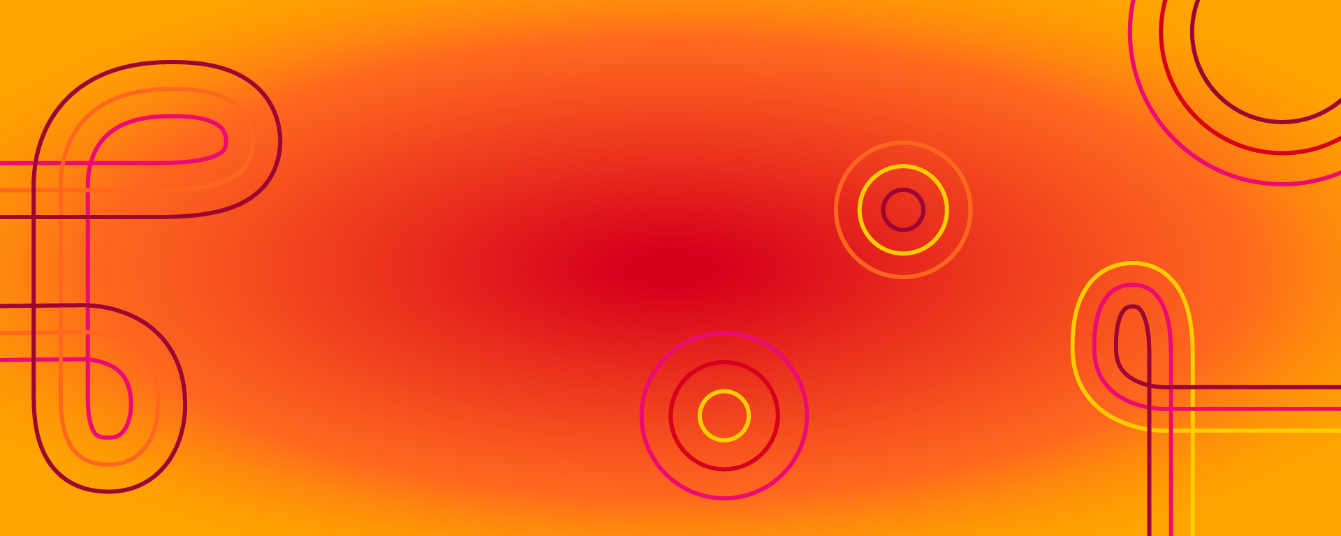 Orange gradient background with orange, yellow, red and pink swirls on top