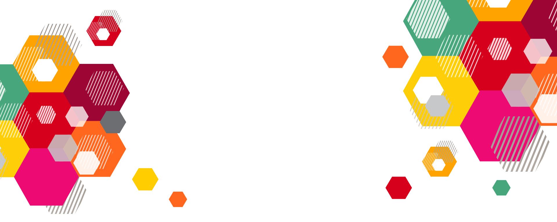 White background with multicolored hexagons