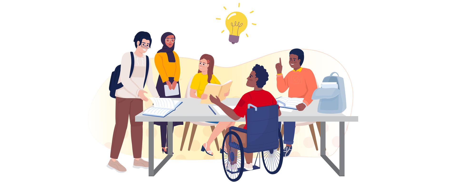 Illustration of a group of different students