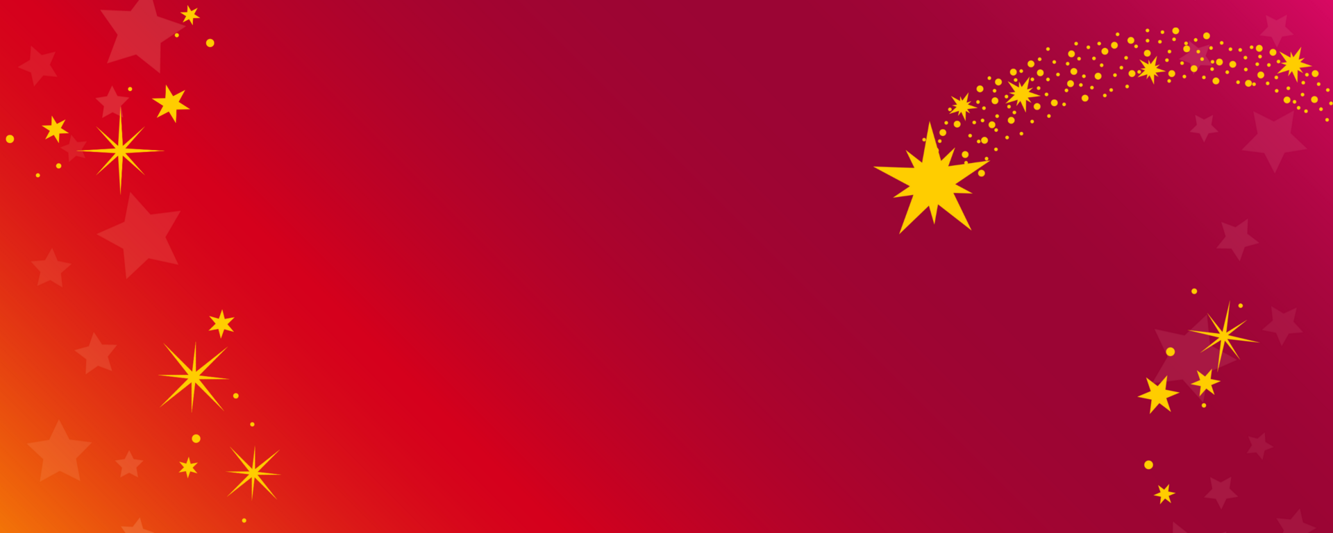 Gradient from orange to pink. Gold stars and a shooting star on top.