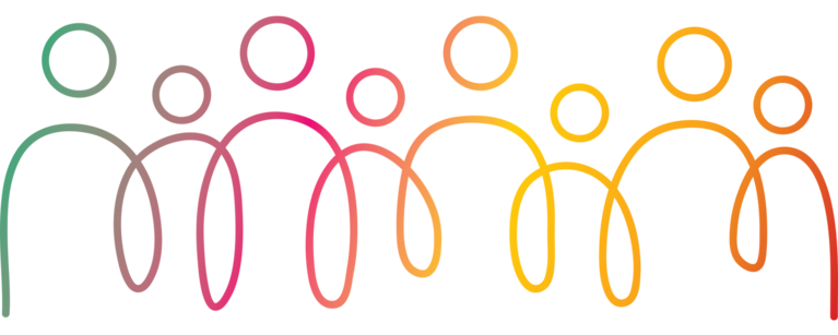 Line drawing of abstract people with a gradient of colours.