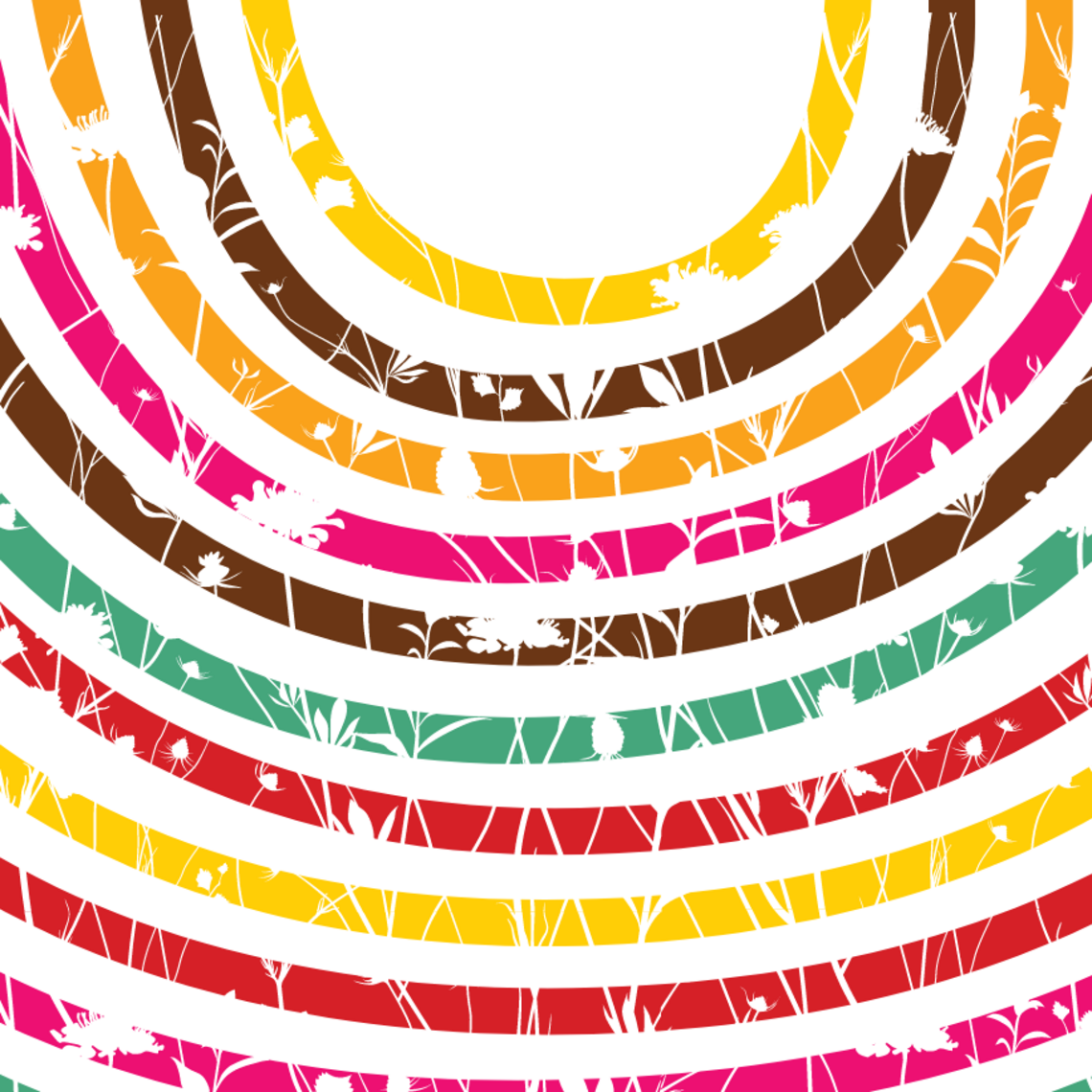 A circular graphic using a coloured lines motif with overlayed plant and root lines to provide visual texture