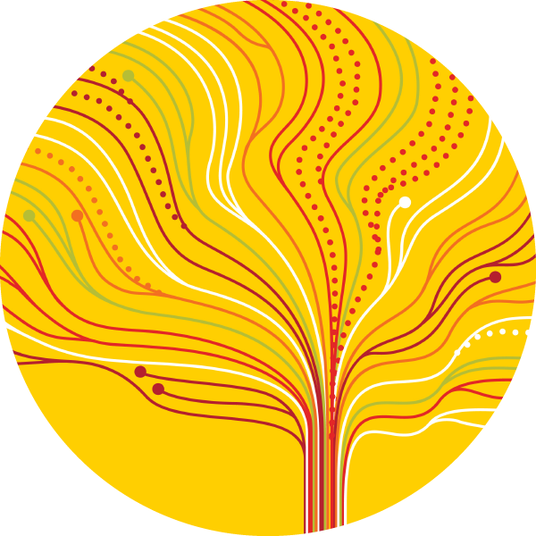 Yellow background with outline of a brain/tree