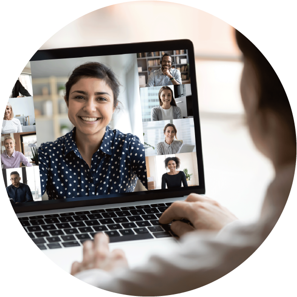 People engaged in a video conference call on a computer