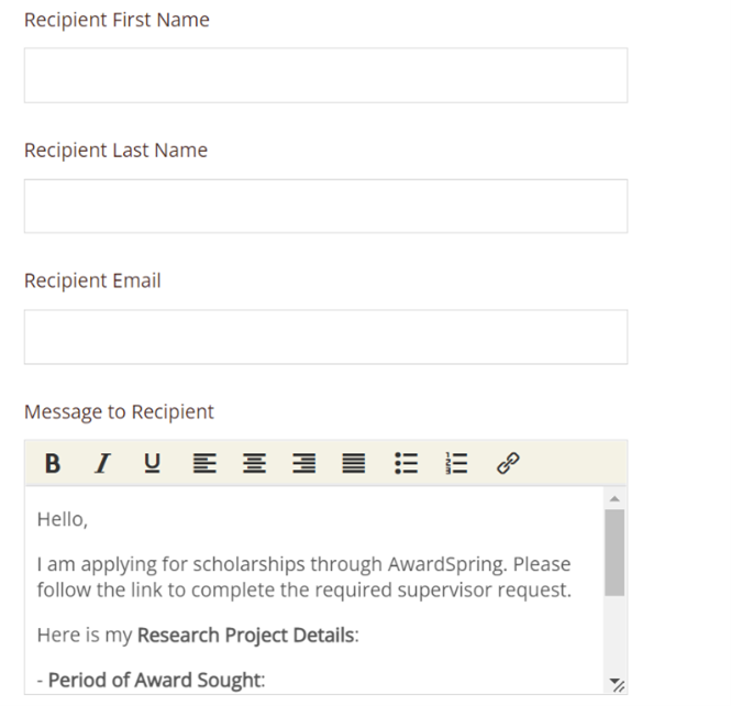 Screenshot showing supervisor letter section in the application portal.
