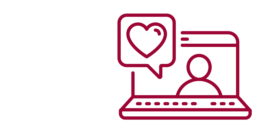 Computer icon with heart in speech bubble.