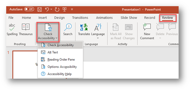 how to check accessibility in PPT