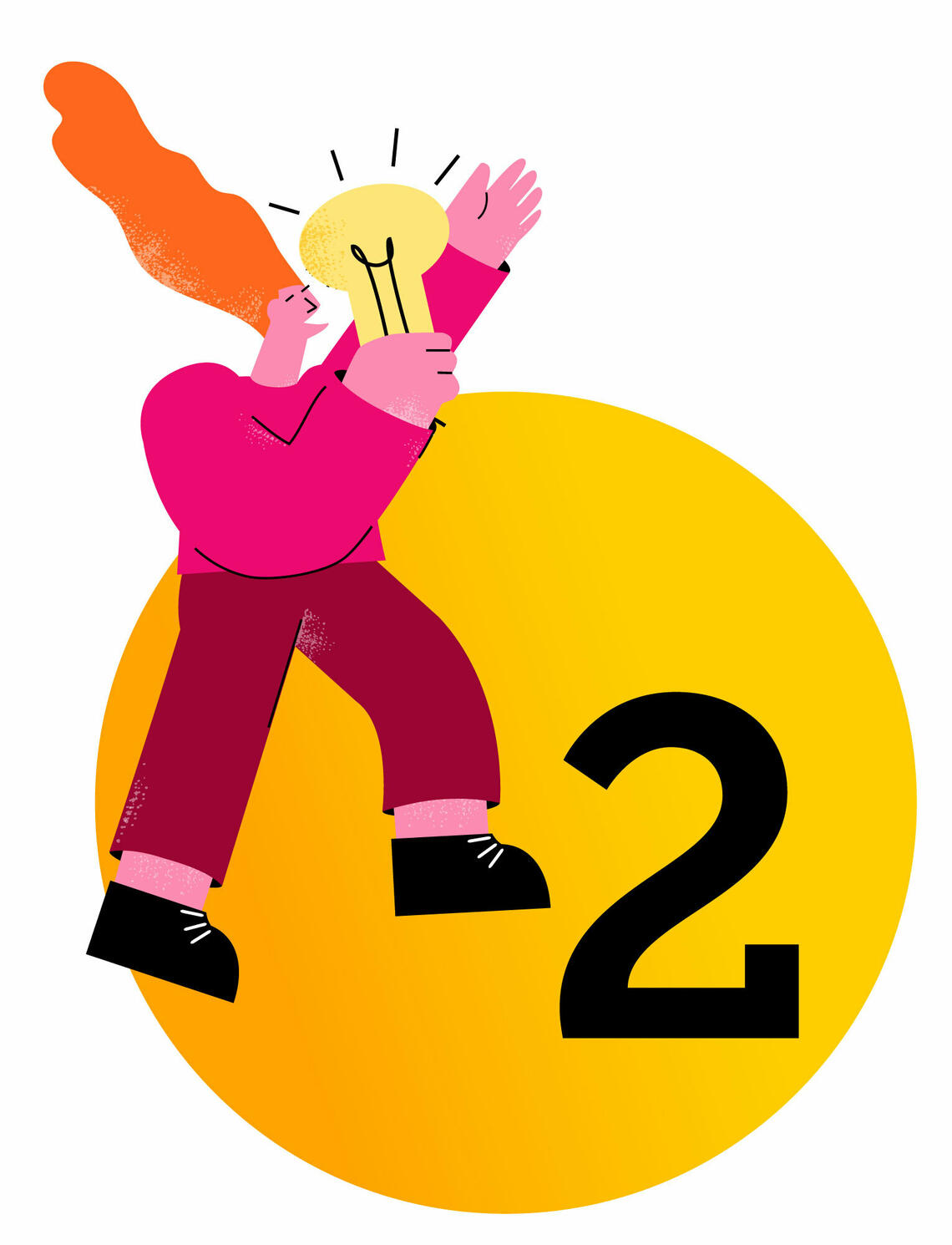 Section two. An illustration of a person holding a lightbulb with a circle and a two behind them.