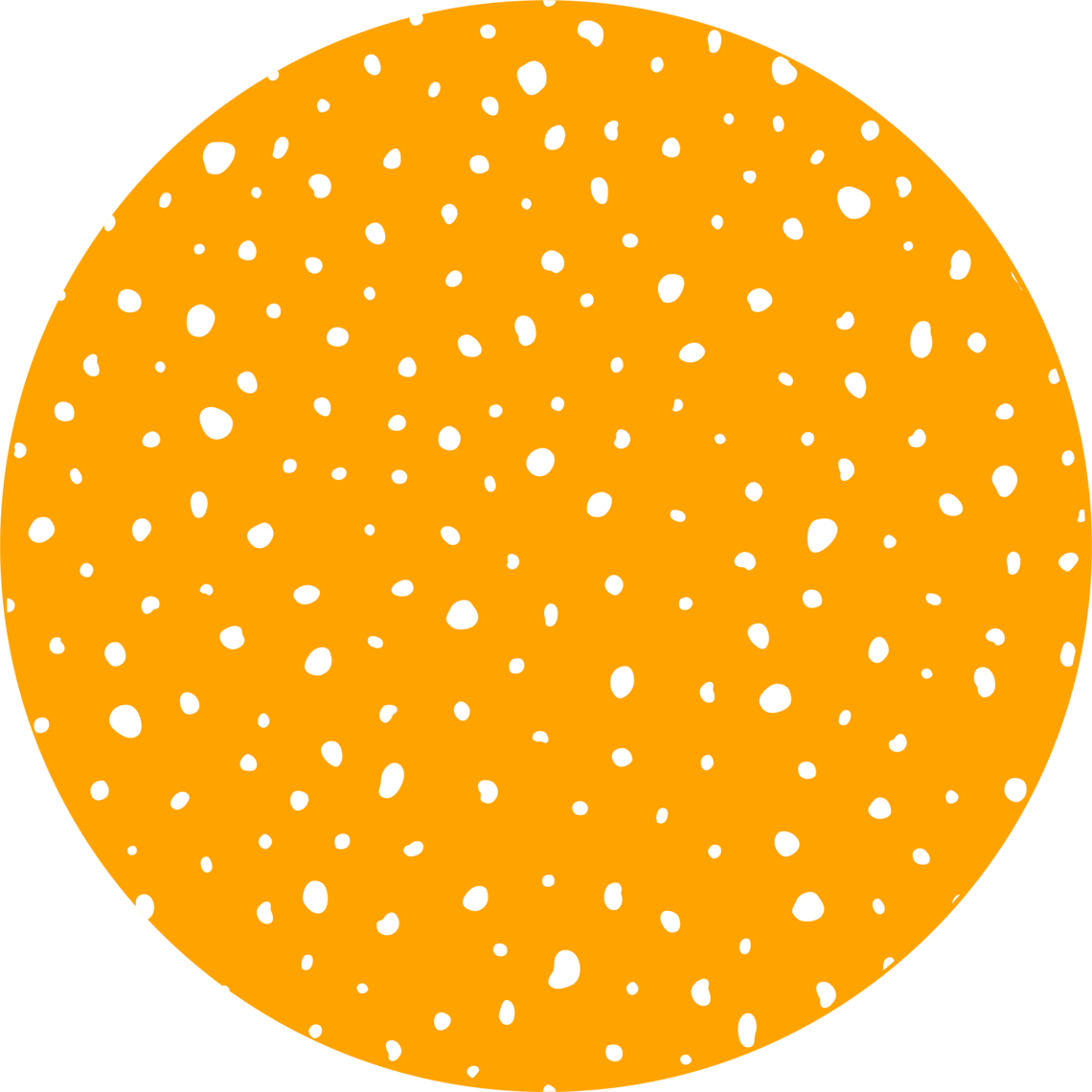 Dots inside a circle.