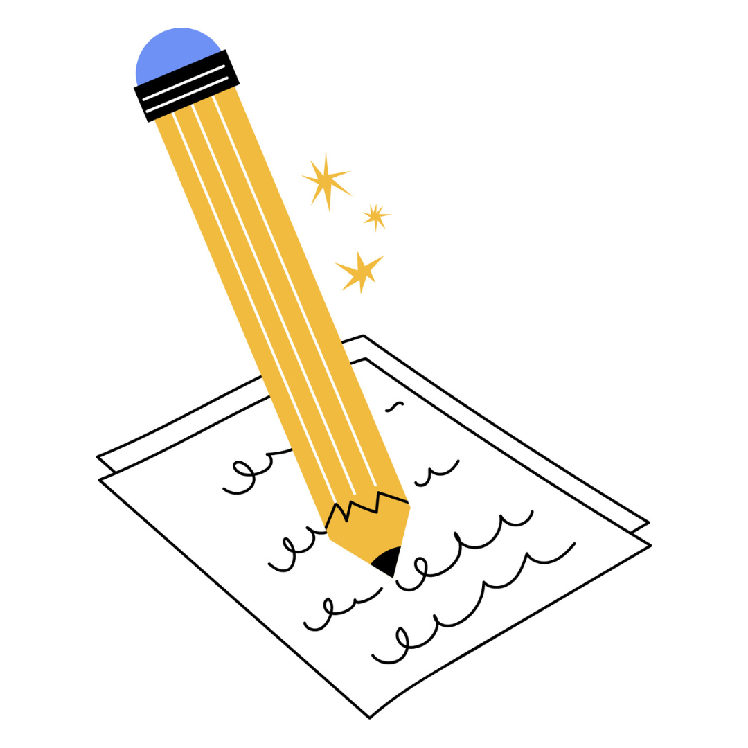 Illustration of a pencil writing on paper.