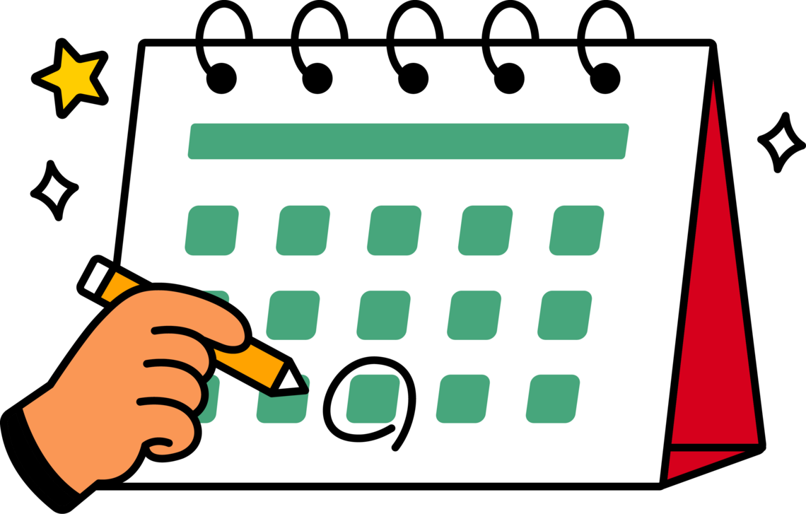 A hand circling a date in a calendar.