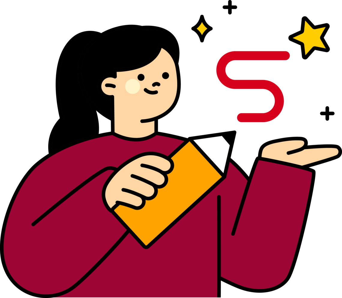 Illustration of a white woman holding a pencil with a line to a star.