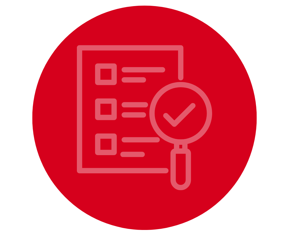 Magnifying glass icon overtop of a red circle