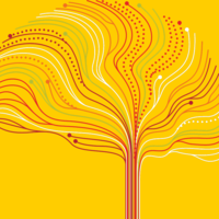 Yellow background with outline of a brain-shaped tree