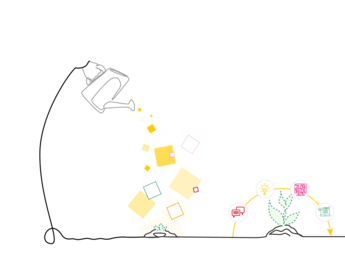 Sketch of a water can watering plants