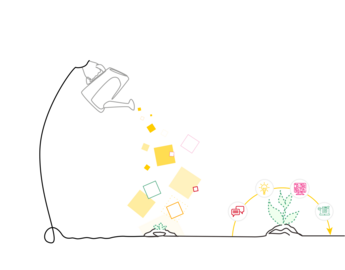 Sketch of a water can watering plants