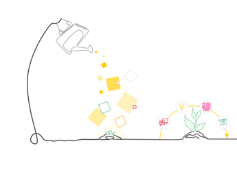 Sketch of a water can watering plants